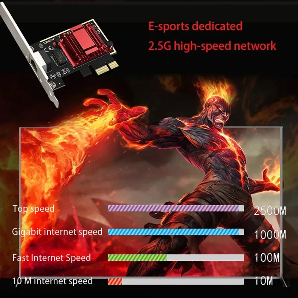 2.5G PCI-E Network Card RTL8125B Chip Gigabit Ethernet PCI Express Network Card 10/100/2500Mbps 1Gbps/2.5Gbps RJ45 LAN For PC 3