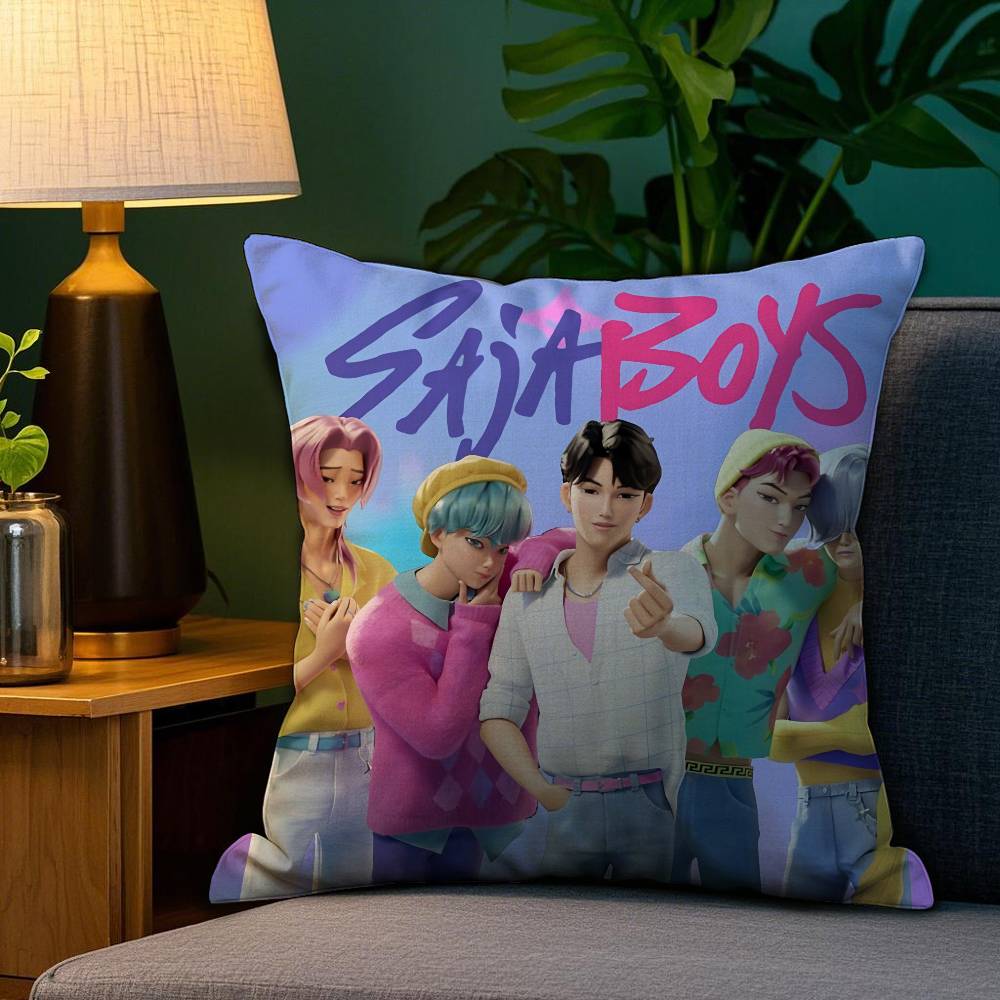 Saja Boys K-Pop Демоны Охотники Наволочка Плюшевая Ткань Мягкая Двусторонняя Печать Наволочка для Подушки Диванная Наволочка Наволочки для Декоративных Подушек