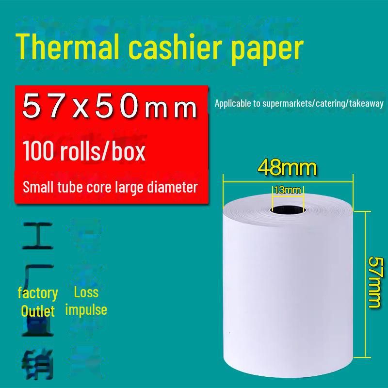 57x50 Thermal Paper for Cash Register and Receipt Printers - Ideal for Supermarkets, Catering, Meituan, and Takeaway Orders