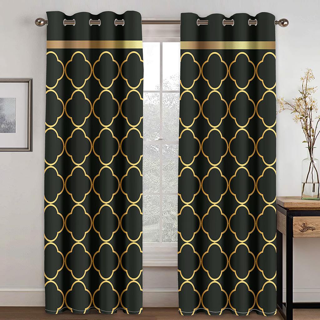 2pcs Geometric Abstract 3D Art Painting Curtain With Rod Pocket Mount Digital Printed Curtains Polyester Material Living Room