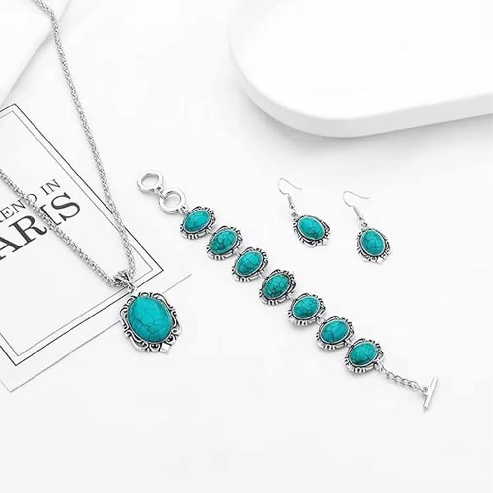 4Pcs/Set Electroplating Boho Turquoise Jewelry Set Vintage Women's Jewelry Set  Valentine's Day