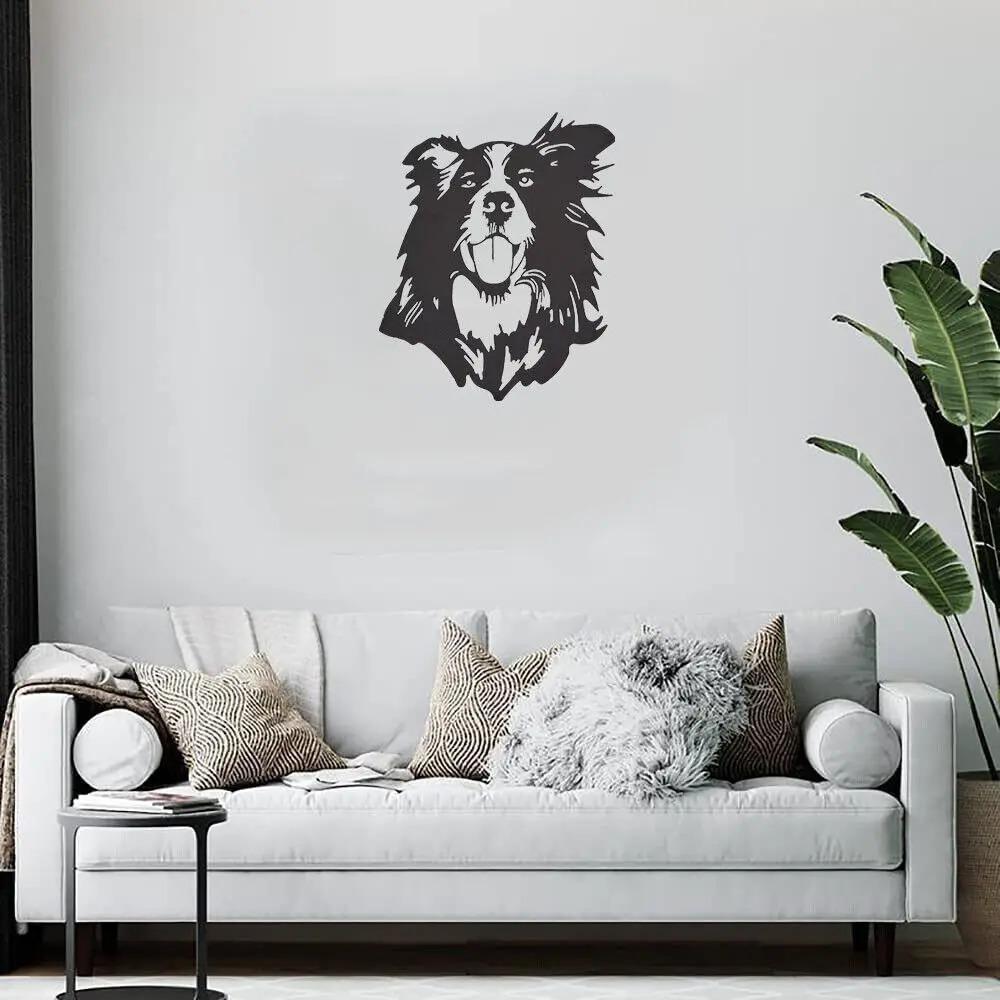 Металлическое настенное искусство с силуэтом черного колли. Элегантное украшение для любителей собак с дизайном бордер-колли или для мест, где разрешено содержать домашних животных.