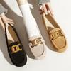 Fashion Korean Cowhide Leather Moccasins Woman Metal Chain Boat Loafers Pregnant Drive Shoes Ladies Daily Slip On Walking Barefoot Flats