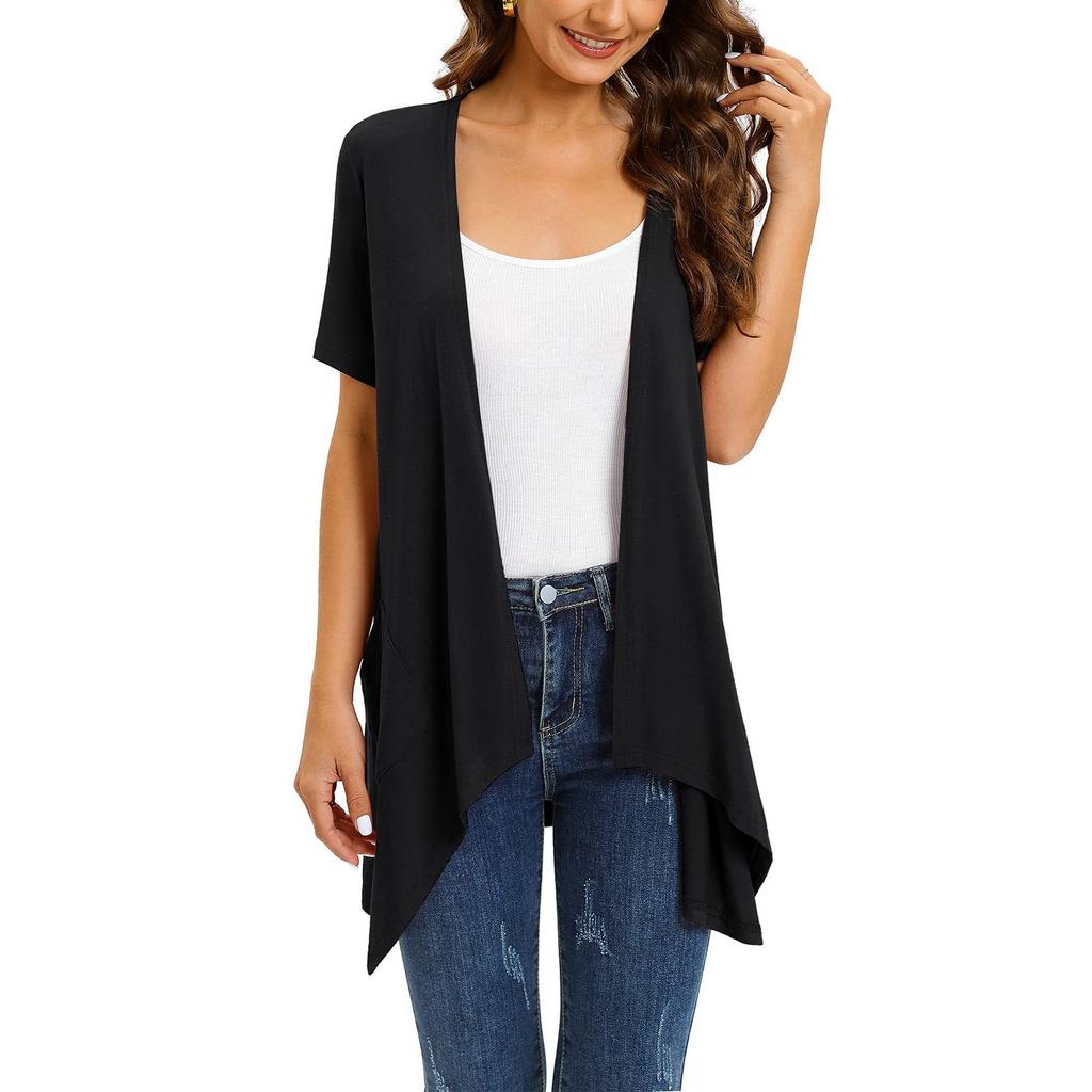 Женский однотонный кардиган с короткими рукавами в европейском и американском стиле 2023 года