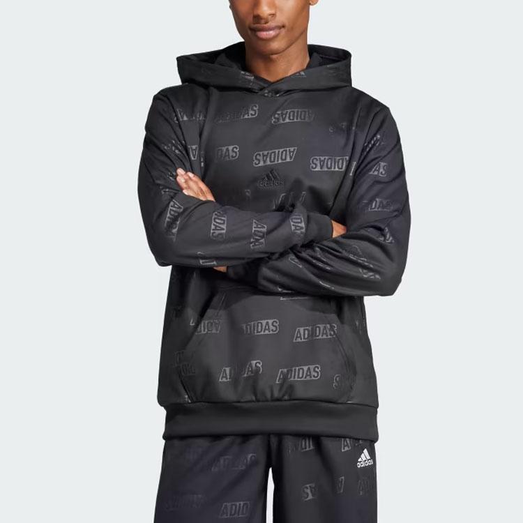 Adidas Essentials Series Men Letter Logo Embossed Polar Fleece Long Sleeve Hoodie Black IJ6435