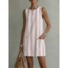 Women's Casual Dresses - Women's Casual Striped Slimming Round Neck Dress, Fashion Striped Dress Women Daily Outfit