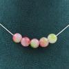 Stones and Minerals. 5 Watermelon Tourmaline Beads Necklace 8mm Steel Chain Necklace for Women, Men. Customizable Size.