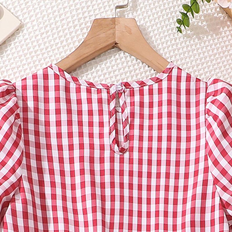 Свободное платье для девочек, летнее детское повседневное клетчатое платье с рукавами-фонариками