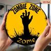 Zombie Zone Halloween Metal Sign Vintage Spooky Decor Hand Painted 8x8 Inch Round