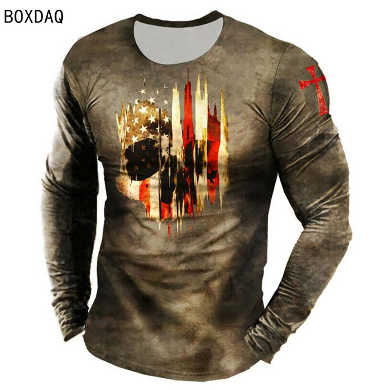 Мужская футболка с 3D героическим тамплиером, универсальные топы с длинным рукавом, модная уличная крутая одежда в стиле хип-хоп, мужские повседневные футболки большого размера 6XL