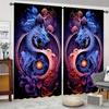 2pcs HD Digital Printed Curtains Living Room Rod Pocket Curtains Black Tai Chi Golden Silvery Dragon Print Curtain For Bedroom