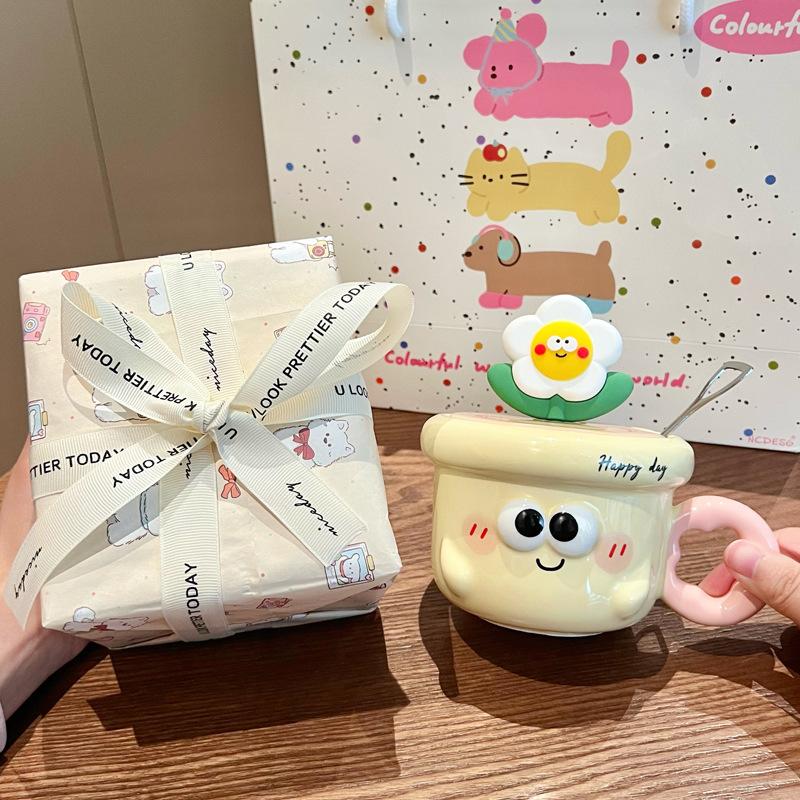 Милая керамическая кружка с цветами, высокая ценность, офисная кофейная кружка, чашка для питья для пары с крышкой, для подарка на день рождения девушки