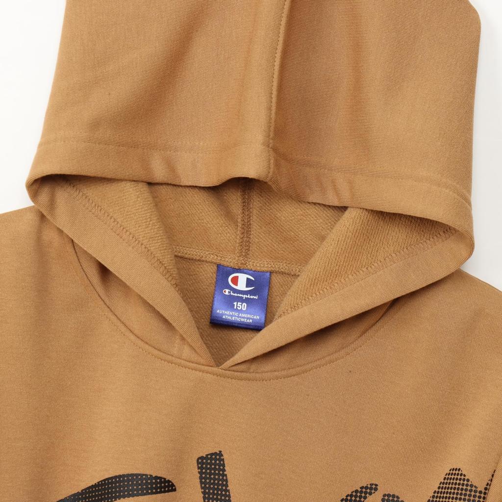 Champion Long Sleeve Fleece Hooded Sweatshirt with Rubber Schoolboy Mocha Kids' Print, CK-AS106,
