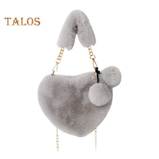 Женская сумка через плечо, однотонная, с пушистым искусственным мехом, в форме сердца, с застежкой-молнией на полой цепочке, женская зимняя сумка для путешествий, поездок на работу, свиданий