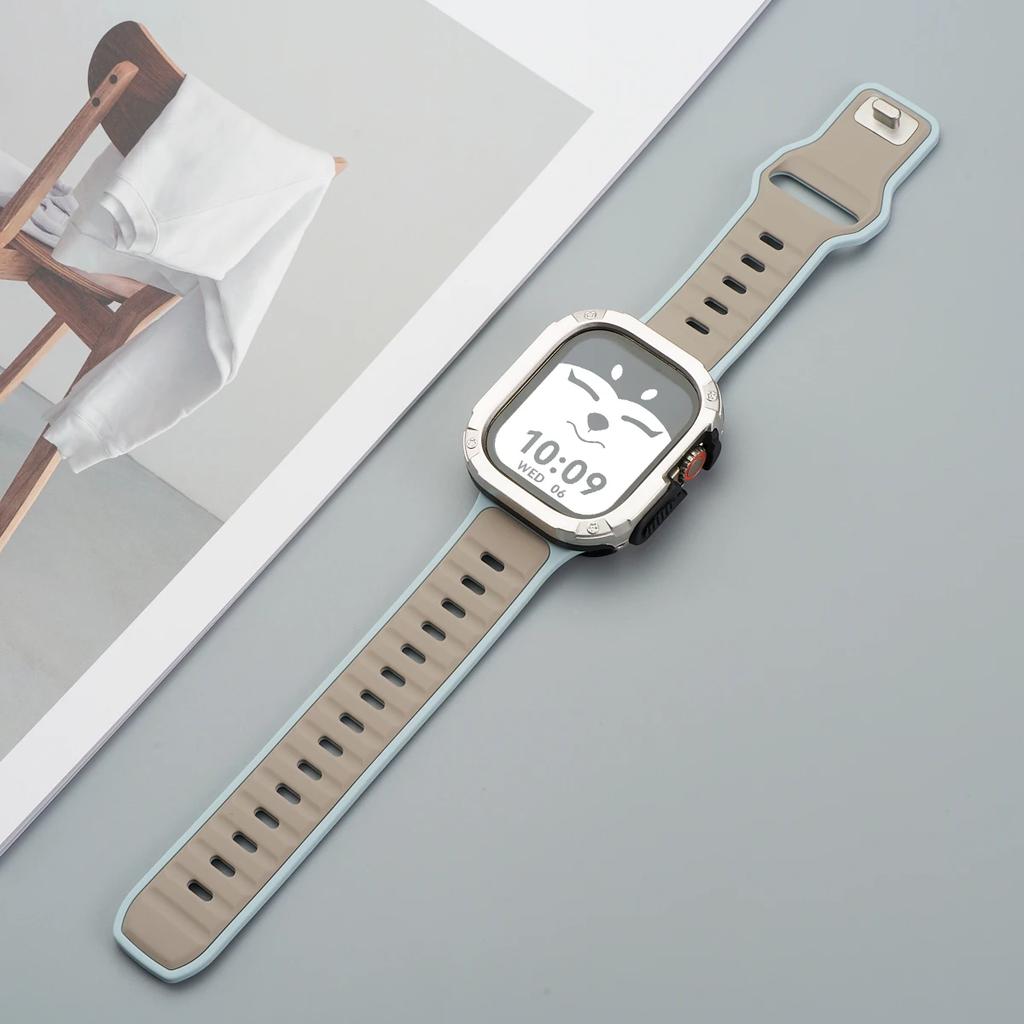 Ремешок+Чехол для Apple Watch 49мм 44 45 46ММ TPU+PC Защитный Бампер Силиконовый Ремешок для Iwatch Серии 10 9 8 7 6 5 4 Se Ultra 1 2