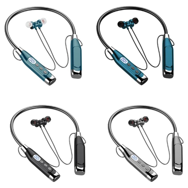 Спортивные наушники Bluetooth 5.3 со светодиодным дисплеем, микрофоном с шумоподавлением, удобным магнитным шейным ободком
