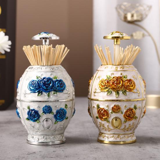 Toothpick Dispenser Retro Relief Design Plastic Luxury Pop-up Toothpick Organizer Box Rose Flower Desktop Decor Holder for Home