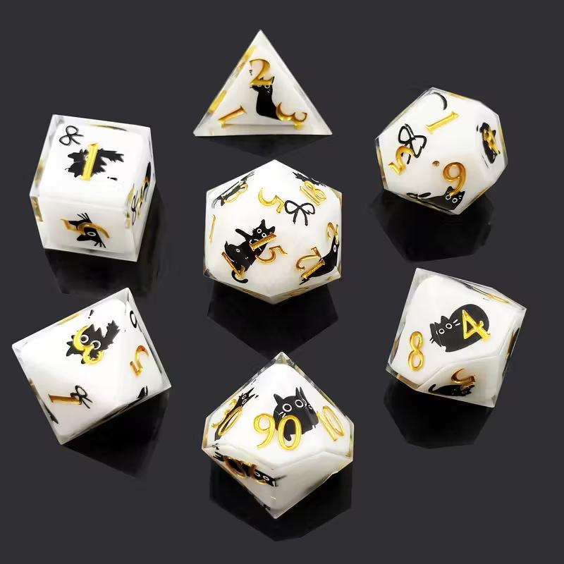 Набор острых смоляных кубиков из 7 штук Кубики с декалями внутри кубиков Sulu Run Настольная игра Dungeons & Dragons Кубик D20