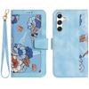 Wrist Strap Art Painting Flowers Leather Phone Wallet Case Book Stand For iPhone 16 15 Pro Samsung S24 Xiaomi Redmi Google Girls Card Slot Flip Cover
