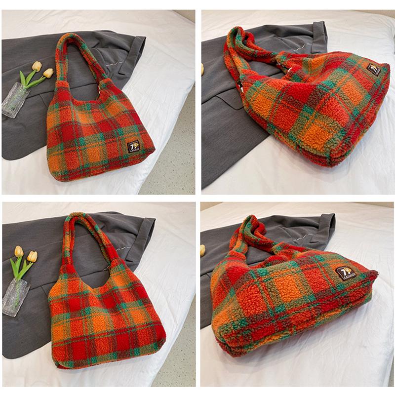 Женская ретро-сумочка из овечьей шерсти, милая пушистая сумка через плечо, сумка-тоут для работы, покупок, повседневного использования AVE