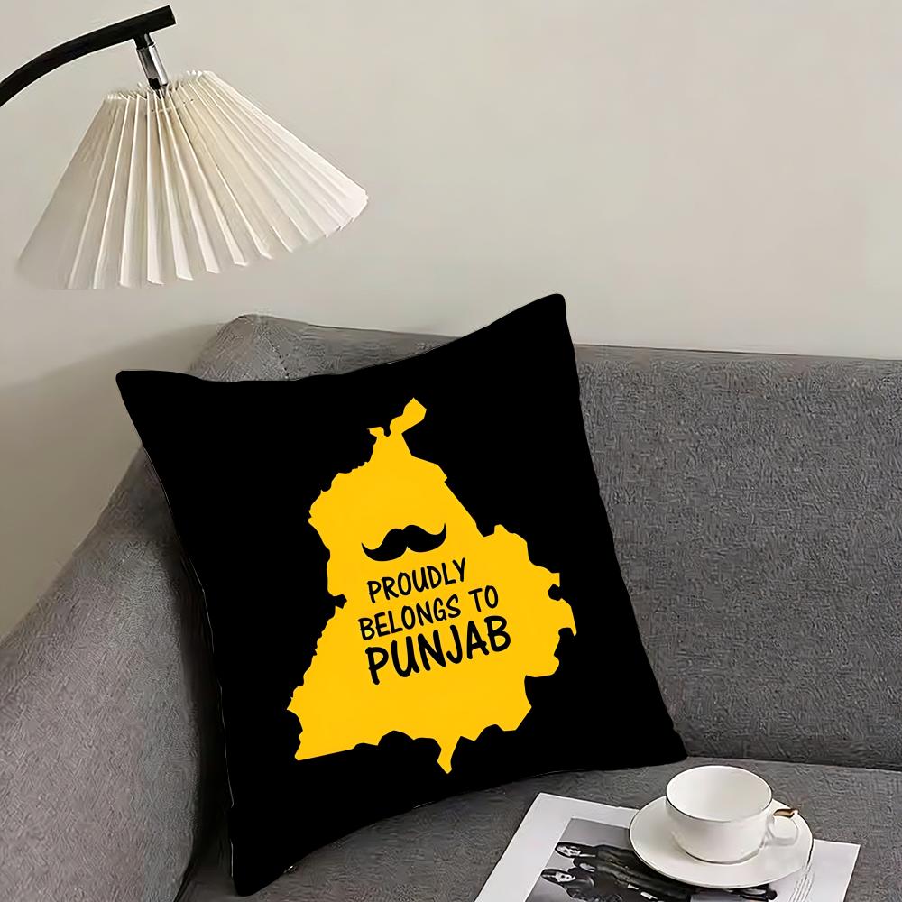 Classic PPunjabB Map Cushion Cover Elegant Comfort Pillowcase Sofa Bed Doublesided Printed Invisible Zipper Home Decor