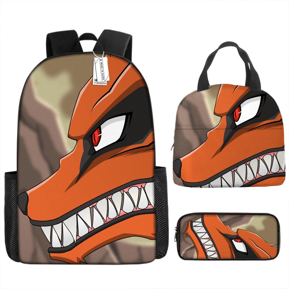 Рюкзак Наруто Рюкзак для начальной школы для мальчиков Рюкзак большой вместимости Сумка для ланча Пенал Набор из трех предметов