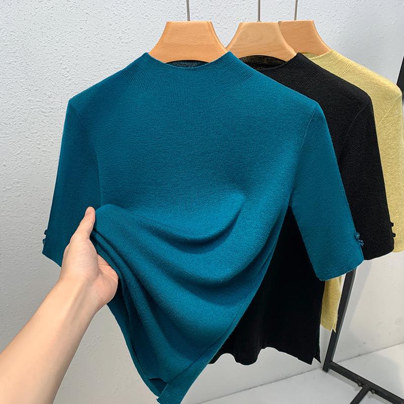 Five-quarter-sleeved Autumn Women's Clothing New Women's Clothing Medium-sleeved Top Semi-turtleneck Bottoming Shirt Women