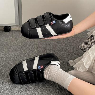 Милые мультяшные повседневные туфли на толстой подошве, новые белые туфли на липучке, легкие, дышащие, модные туфли женские