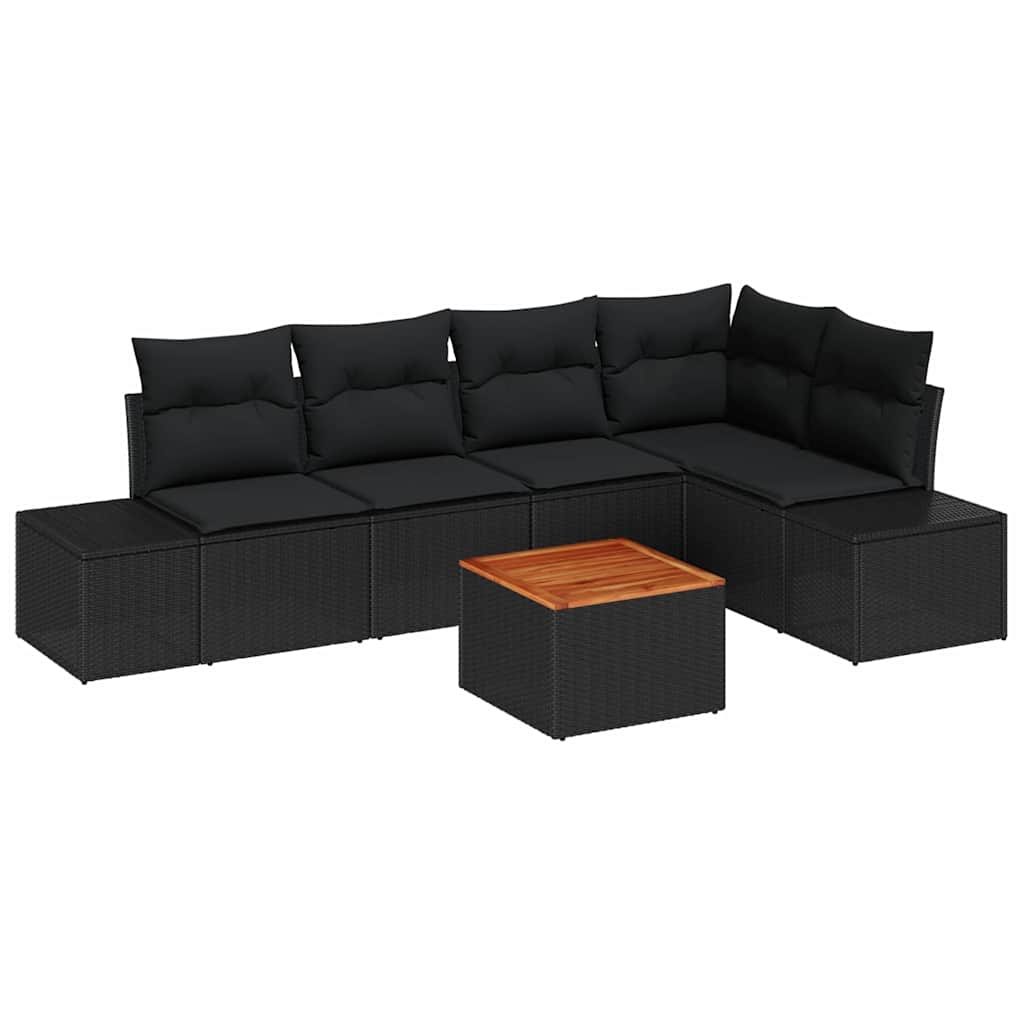 Garden Sofa Set with Cushions 6 pcs Black Poly Rattan