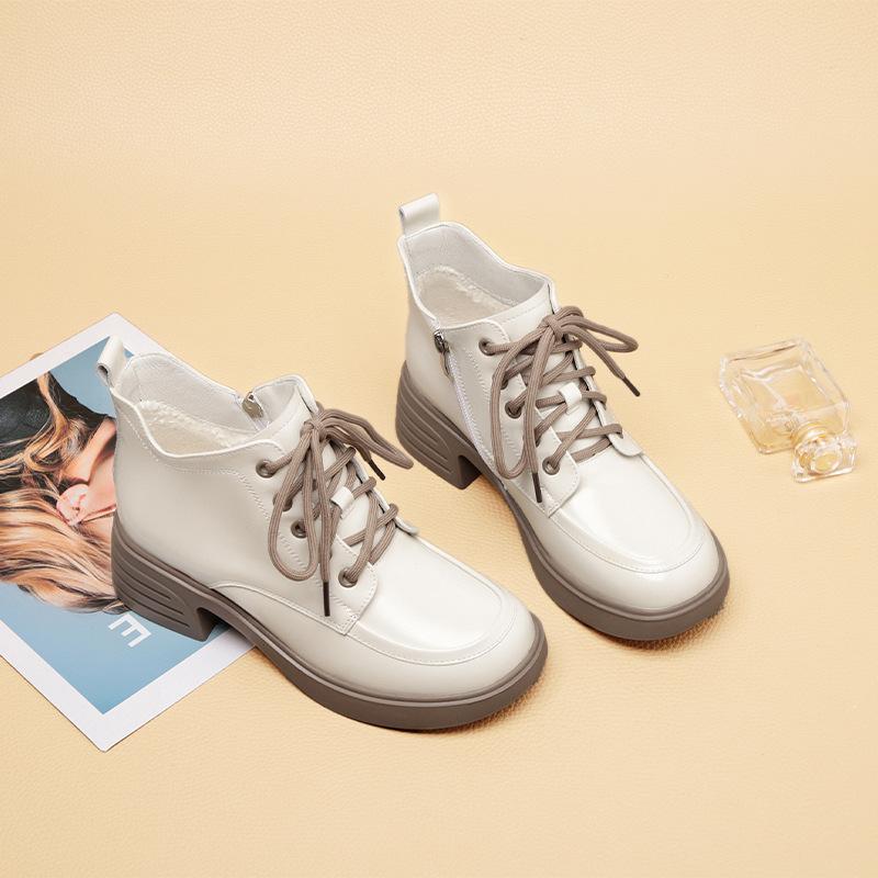 Осень Зима Женская Обувь Лакированная Кожа Плюшевые Теплые Женские Ботинки Платформа Толстая Подошва Ботильоны Женская Обувь Ботинки на Высоком Каблуке