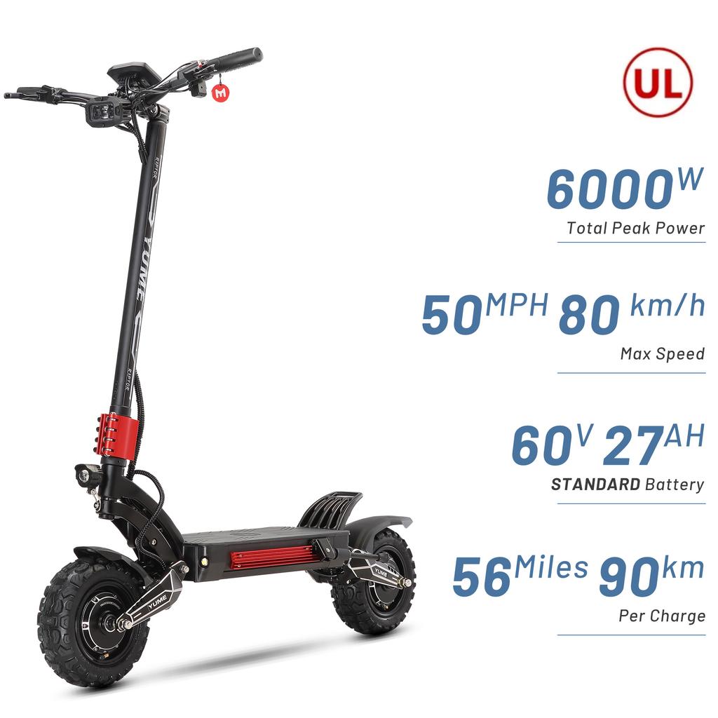 YUME Raptor Electric Scooter 60V30AH 6000W Dual Motor 11Inch Off-road Tires Max Speed 80KM/H For Adult E-Scooter With Bluetooth
