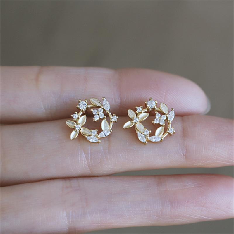 925 Sterling Silver Plating 14k Gold European Creative Pavé Crystal Wreath Stud Earrings Women Light Luxury Wedding Jewelry Gift