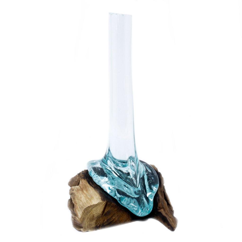 Molten Glass Vase On Wood Stand