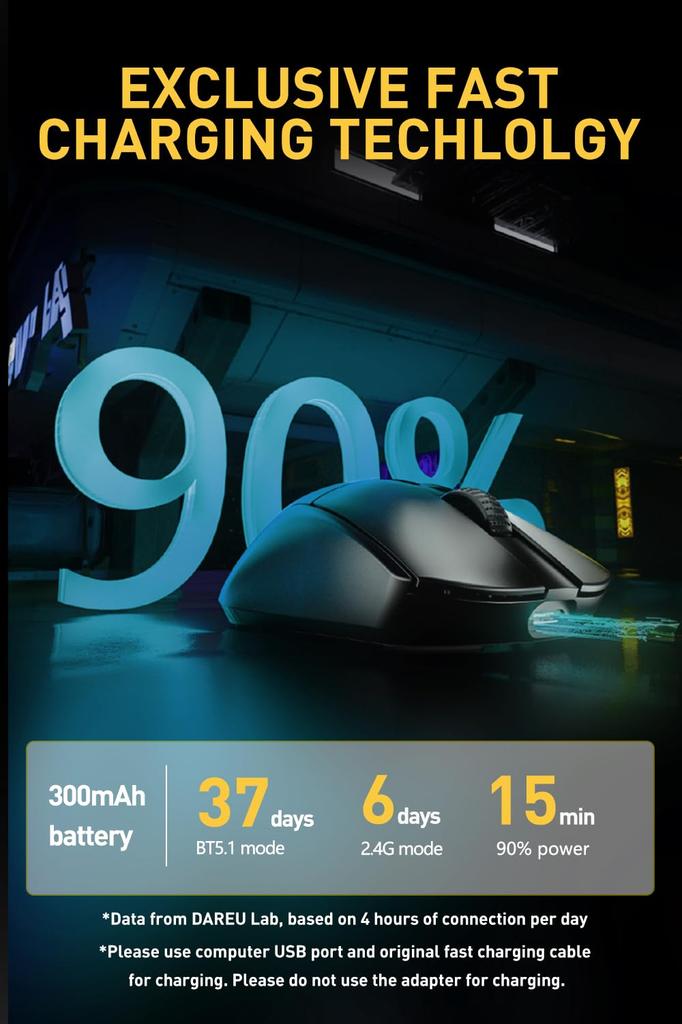 DAREU A950PRO Gaming Mouse 4K Wireless 55g Ultra Light Wireless PAW3395 Sensor 26000DPI Connectable Fast Charging with 4000Hz Receiver Year