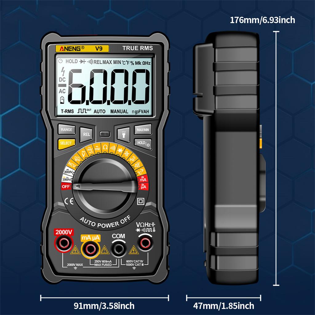 Цифровой мультиметр ANENG V9, 6000 отсчетов, 2000 В, конденсаторный вольтметр, вольтметр, амперметр ACDC