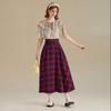 Women Midi Skirt Plaid Print High Waist A-Line Skirt Large Hem Design Slimming Effect Autumn Winter Skirt