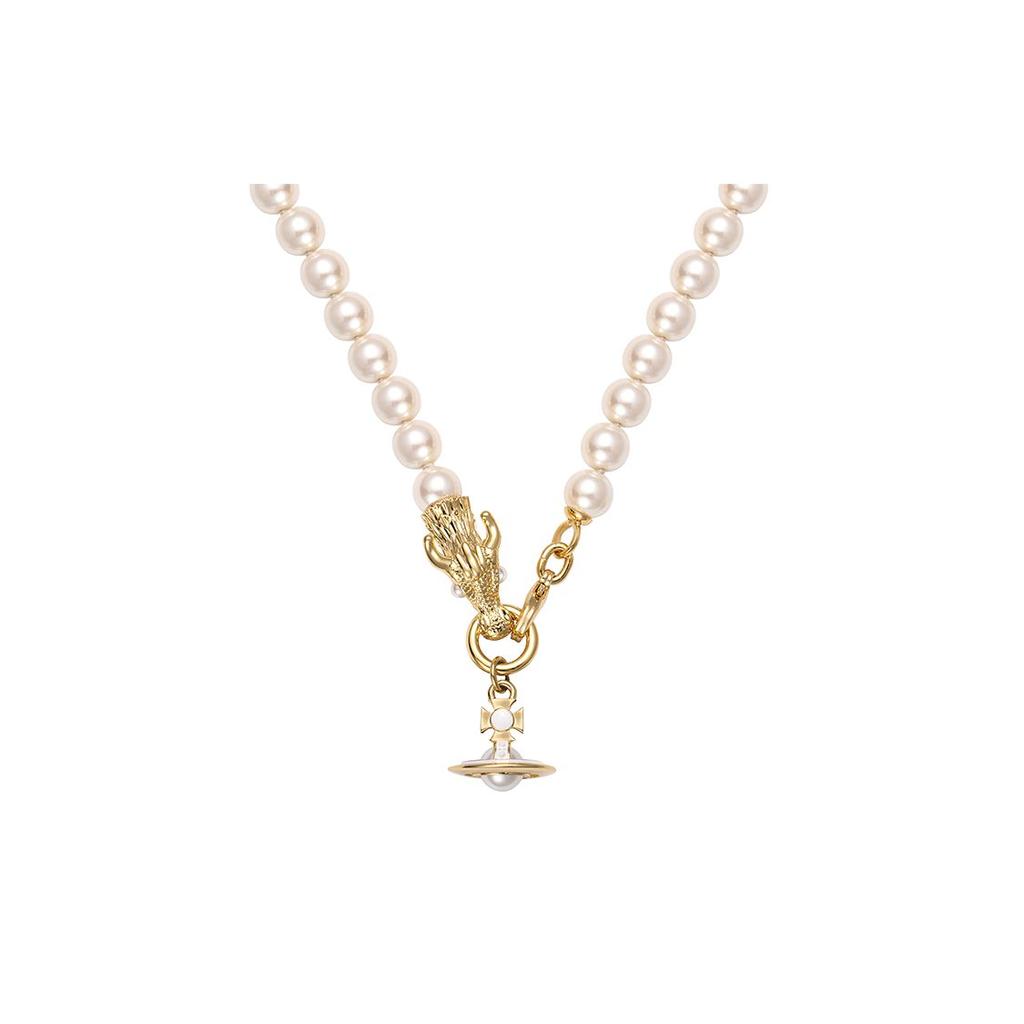 Vivienne Westwood 24 Year Of The Dragon Limited Edition Saturn Shape Pearl Necklace Women necklace Gold 6301012O-02R125-CN