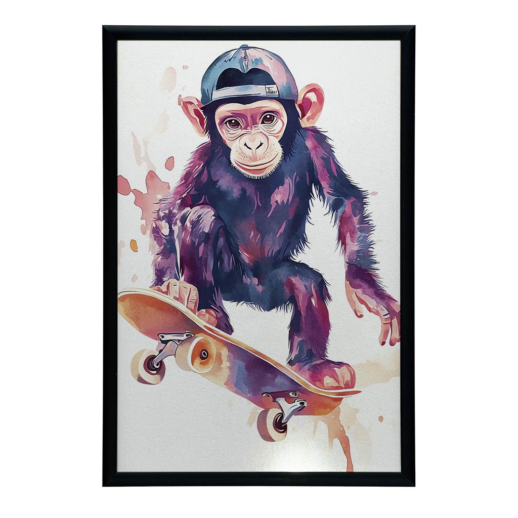 Plakat Małpi Skateboardzista Plakat Małpi Skateboardzista, 30X40 Cm, Bez Ramy, Papier Matowy 230 Gsm