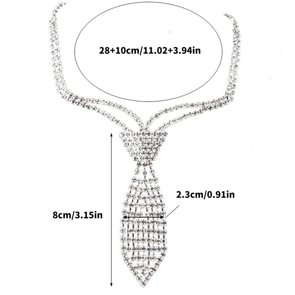 Sparkly Rhinestones Necklace Short Tie Gothic Choker Crystal Metal Chain Necktie for Women Wedding Jewelry Neckwear