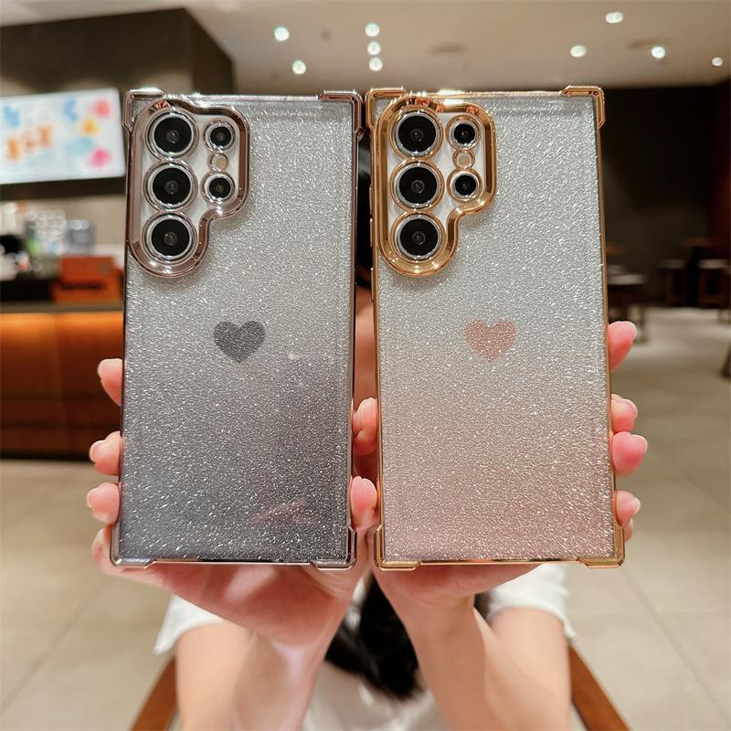 Прекрасный чехол из ТПУ с сердечком для Samsung Galaxy S24 Ultra S23 FE A55 A35 A25 A15 A54 A34, блестящий чехол для телефона для iPhone 15 Pro Max 14 Plus 13 12