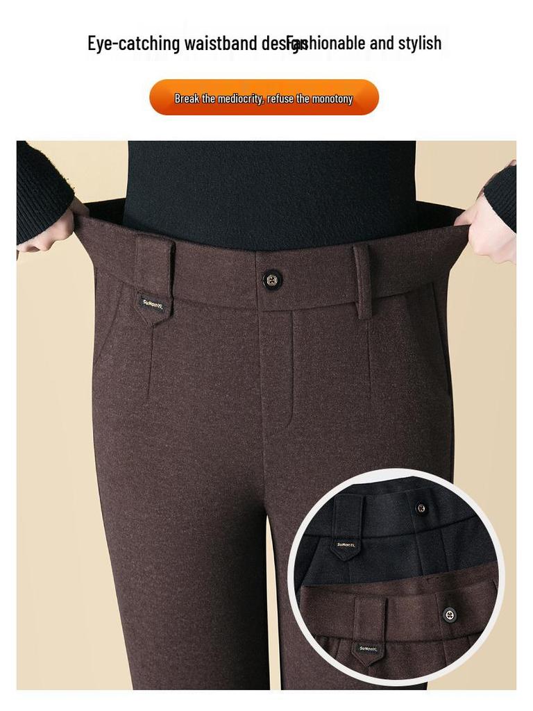 Women's High-Waisted Fleece-Lined Straight-Leg Pants, New for Autumn/Winter 2024, Plus Size Available, Warm Casual Mom Trousers.