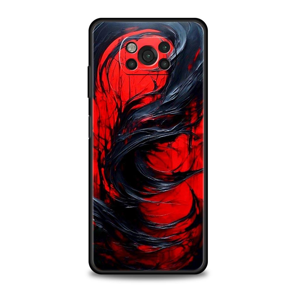 Black Red Ripple Art Phone Case for Xiaomi Poco F7 F6 F5 F4 F3 X6 X5 X4 X3 NFC F7 Ultra M4 C51 C55 GT 5G Soft TPU Cover Fundas