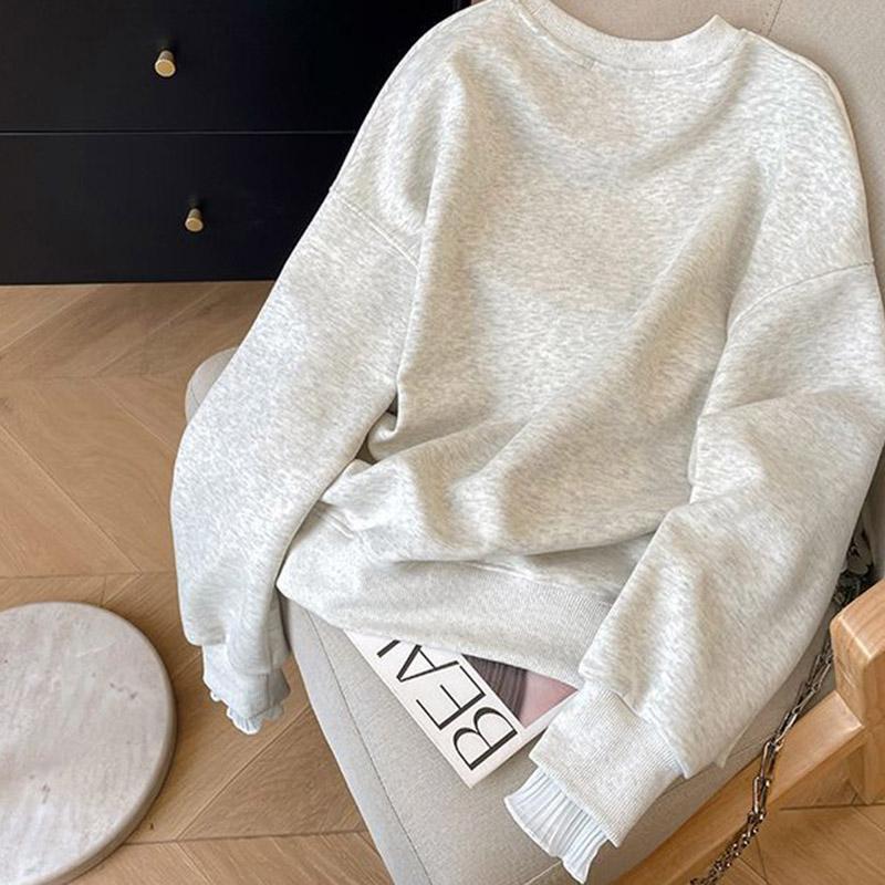 Женские толстовки пуловер с длинным рукавом и круглым вырезом осень-зима теплые оверсайз утолщенные топы