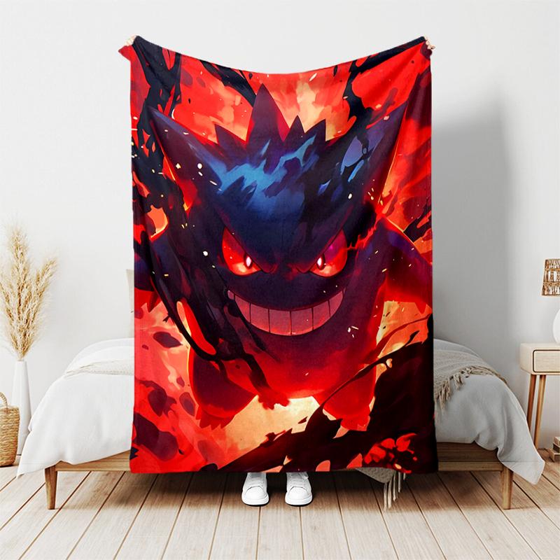 1pc Blanket Pokémon Gengar Print Design, Lightweight Blanket for Sofa, Bed- Soft &Warm, Gift for All Seasons like Christmas, Halloween