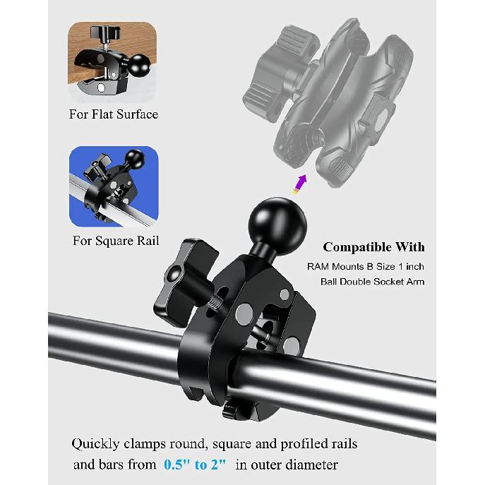 17MM 25MM Aluminum Alloy 1'' Ball Handlebar Clamp Mount Base Mount 1'' Ball for Double Socket Arm Bike Motorcycle Phone Holder