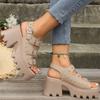 Женские босоножки большого размера на высоком каблуке, летние сандалии, увеличивающие рост в стиле панк, мотоциклетные готические женские туфли, сандалии цвета хаки на платформе