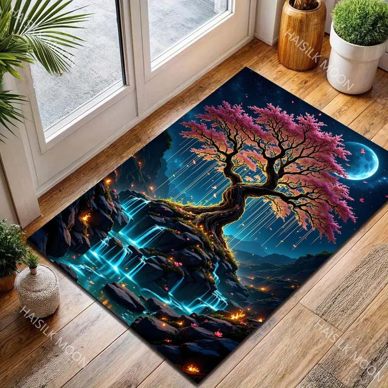 Fantasy Starry Sky Tree of Life Carpet for Living Room Bedroom Bedside Floor Mat Cloakroom Kids Activity Area Rugs Large Size