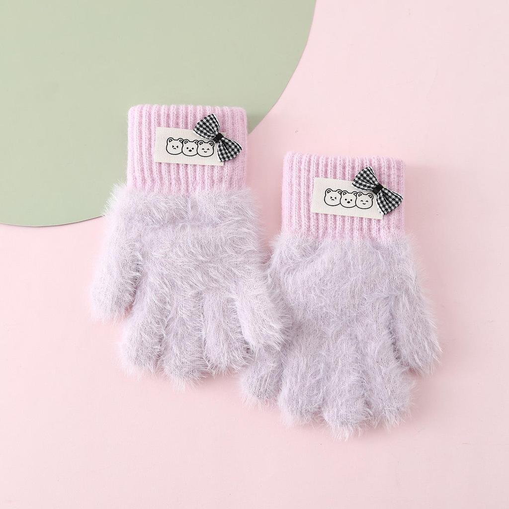 Детские зимние перчатки в корейском стиле с милым медведем - Теплые, Защищающие от холода, Пятипалые для мальчиков и девочек
