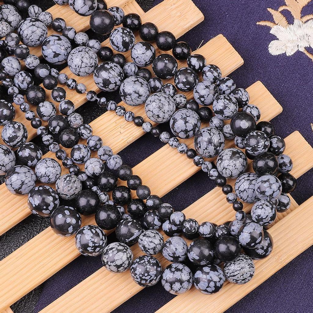Круглые бусины из обсидиана «снежинка», 4-12 мм, натуральный камень, нить 15 дюймов, выберите размер для изготовления украшений