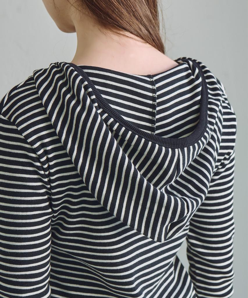 SLOWLOLLI Striped Button Hoodie Slim T-Shirt_2 Colors